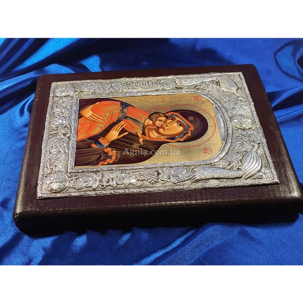 Ексклюзивна Володимирська ікона Божої Матері ручний розспис на холсті, срібло та позолота розмір 23,5 Х 30 см E 10 фото