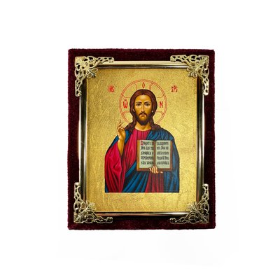 Ікона у бархаті Ісус Христос писана на холсті 13 Х 16 см m 134 фото