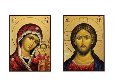 Икона венчальная пара Божья Матерь Казанская и Иисус Христос 14 Х 19 см L 736 фото
