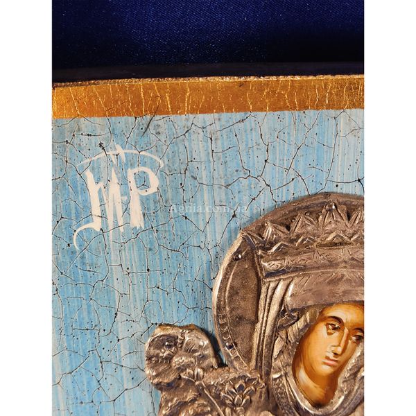 Эксклюзивная икона на старинной доске Божья Матерь Неувядаемый Цвет ручная роспись в серебре и позолота размер 18 Х 25 см E 22 фото