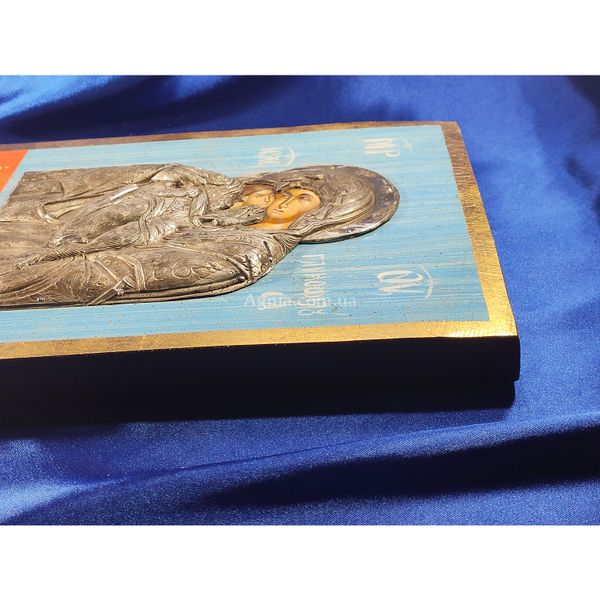 Ексклюзивна ікона на старовинній дошці Божа Матір Глікофілуса ручний розпис у сріблі та позолота розмір 20 Х 29 см E 30 фото