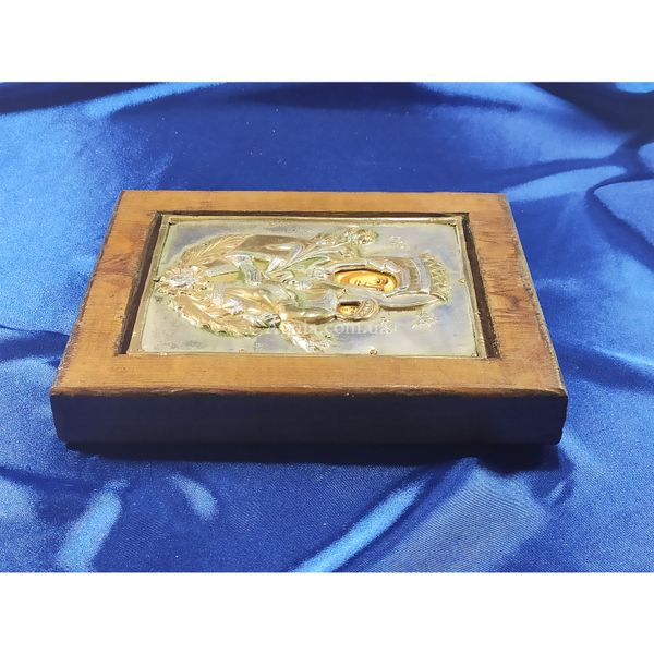 Ексклюзивна ікона на старовинній дошці Божа Матір Нев'янучий Цвіт ручний розпис у сріблі та позолота розмір 14 Х 18 см E 33 фото