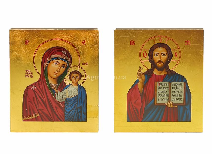 Ікона вінчальна пара Ісус Христос та Божа Матір Казанська 15 Х 19 см m 53 фото