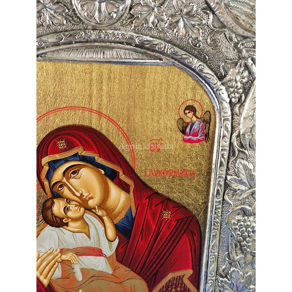 Эксклюзивная икона Божьей Матери Гликофилуса ручная роспись на холсте, серебро и позолота размер 23,5 Х 30 см E 09 фото