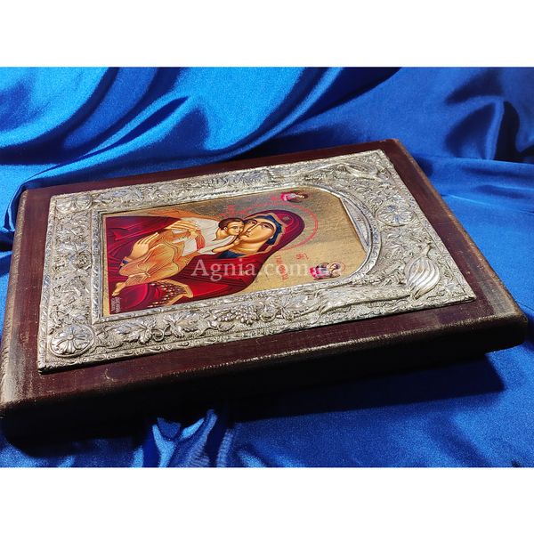 Ексклюзивна ікона Божої Матері Глікофілуса ручний розспис на холсті, срібло та позолота розмір 23,5 Х 30 см E 09 фото