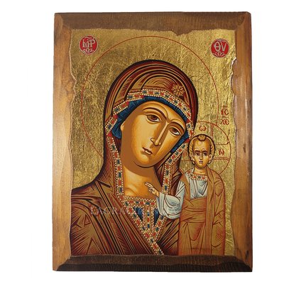 Писана дерев'яна Казанська ікона Божої Матері 22 Х 28 см m 126 фото