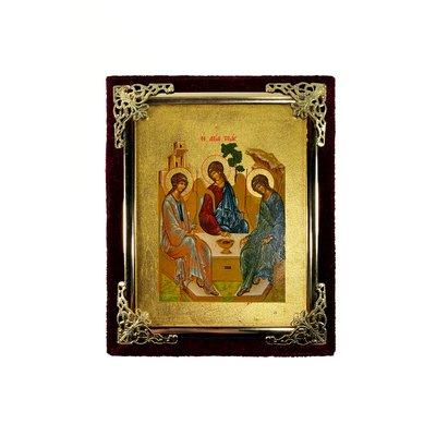 Ікона у бархаті Свята трійця писана на холсті 13 Х 16 см m 131 фото