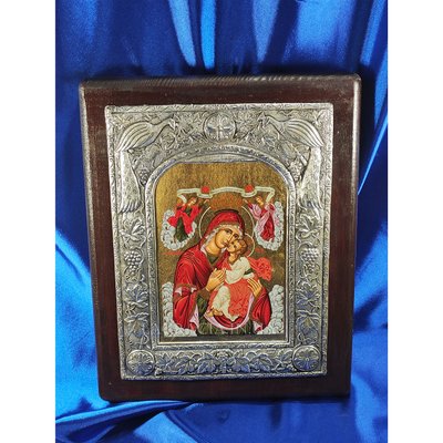 Ексклюзивна ікона Божої Матері Глікофілуса ручний розпис ручний розспис на холсті, срібло та позолота розмір 23,5 Х 30 см E 05 фото