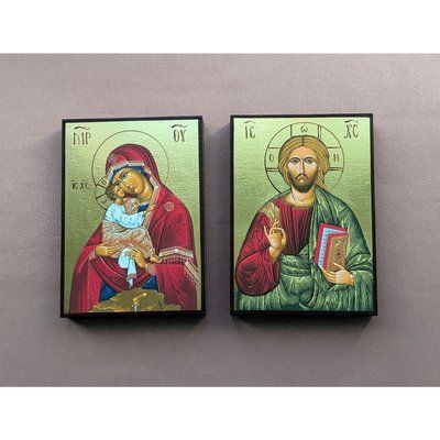 Ікона вінчальної пари Богородиця Почаївська та Спаситель 10 &times; 14 см L 1244 фото