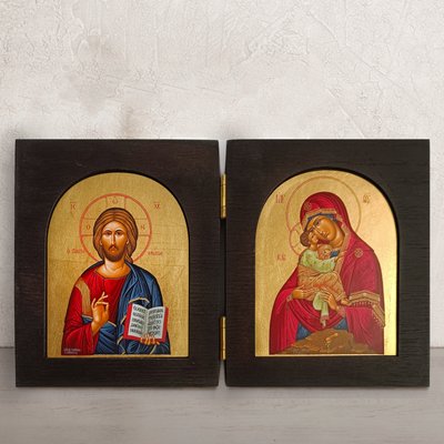 Писаная икона Иисуса Христа И Божией Матери 25,5 x 15 см E 62 фото