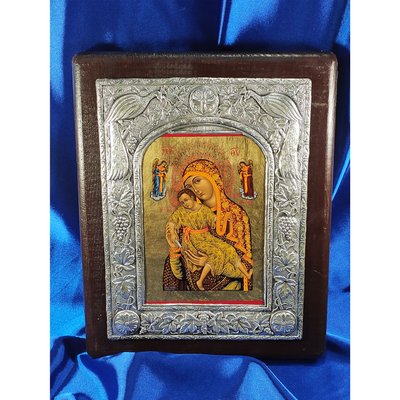 Ексклюзивна ікона Кікська Божа Матір ручний розспис на холсті, срібло та позолота розмір 23,5 Х 30 см E 06 фото
