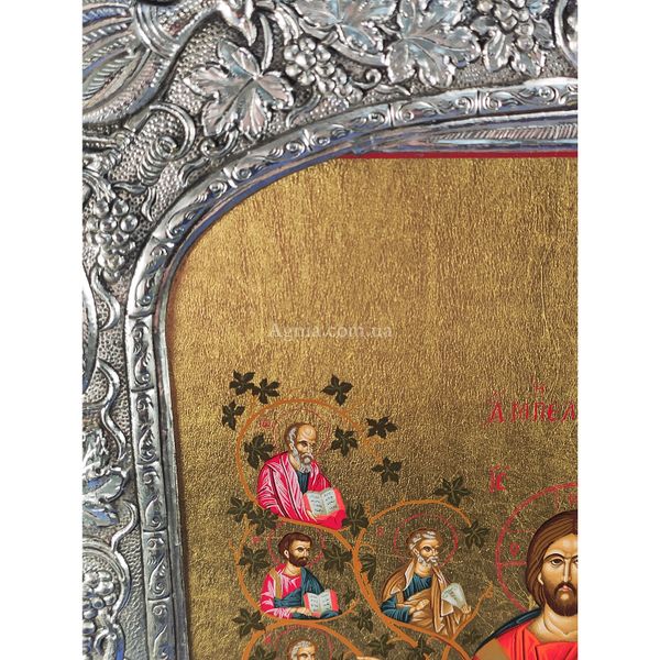Эксклюзивная икона Иисус Христос Виноградная лоза ручная роспись на холсте, серебро и позолота размер 27 Х 34 см E 12 фото