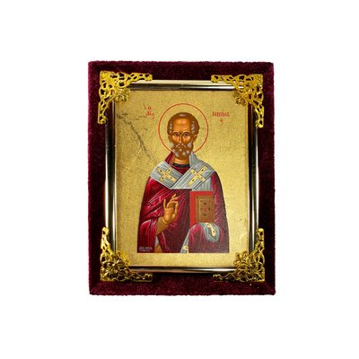 Ікона у бархаті Святий Миколай Чудотворець писана на холсті 13 Х 16 см m 133 фото