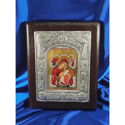 Эксклюзивная икона Божьей Матери Гликофилуса ручная роспись на холсте, серебро и позолота размер 20 Х 25 см E 13 фото