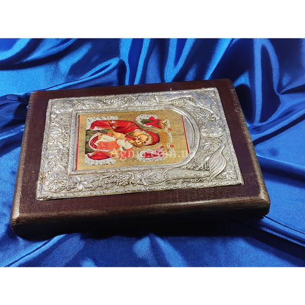 Ексклюзивна ікона Божої Матері Глікофілуса ручний ручний розспис на холсті, срібло та позолота розмір 20 Х 25 см E 13 фото