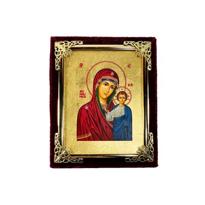 Писаная Казанская икона Божьей Матери в бархате 13 Х 16 см m 135 фото