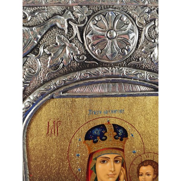 Эксклюзивная икона Божьей Матери Призри на смирение ручная роспись на холсте, серебро и позолота размер 20 Х 25 см E 14 фото