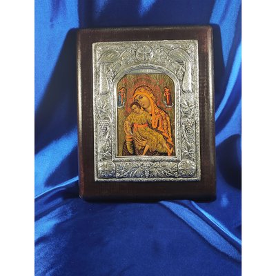 Эксклюзивная икона Киккская Божья Матерь ручная роспись на холсте, серебро и позолота размер 20 Х 25 см E 15 фото