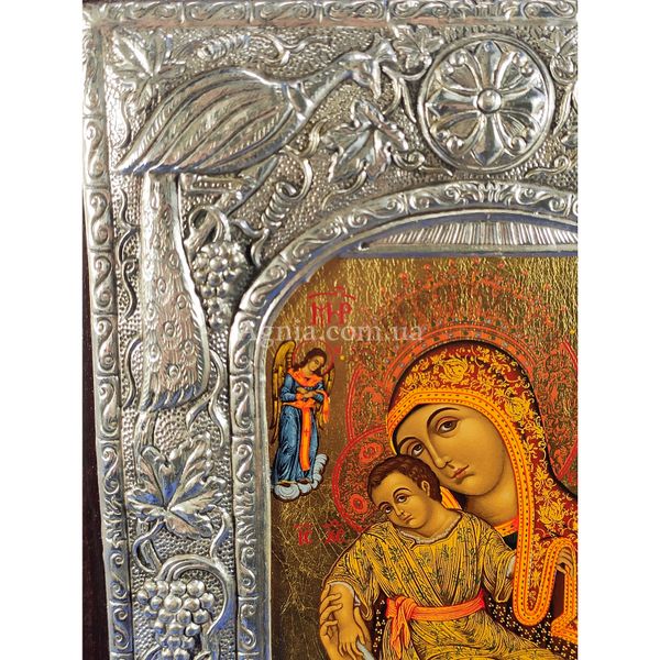 Ексклюзивна ікона Кікська Божа Матір ручний розспис на холсті, срібло та позолота розмір 20 Х 25 см E 15 фото