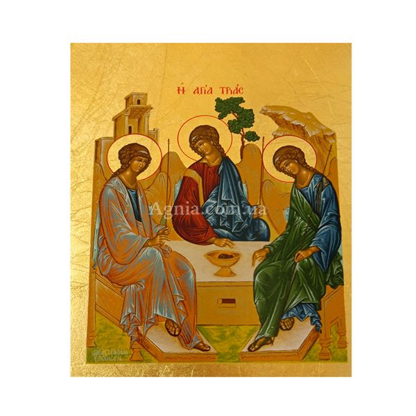Икона Святая троица писаная на холсте  15 Х 19 см m 17 фото