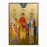 Икона Святой Николай, Пантелеймон и Спиридон 20 Х 26 см L 776 фото