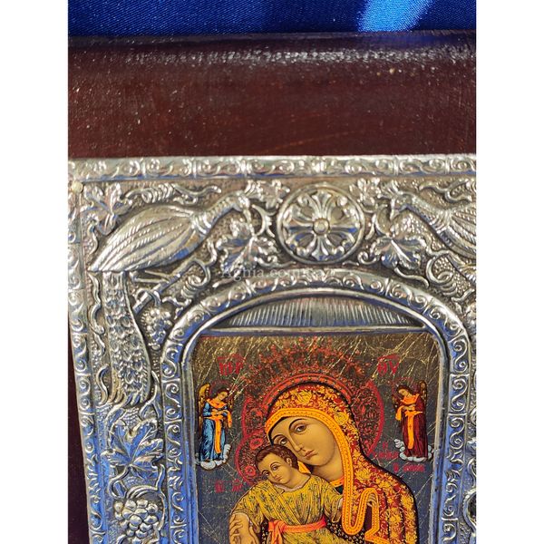 Эксклюзивная икона Киккская Божья Матерь ручная роспись на холсте, серебро и позолота размер 16 Х 20 см E 18 фото