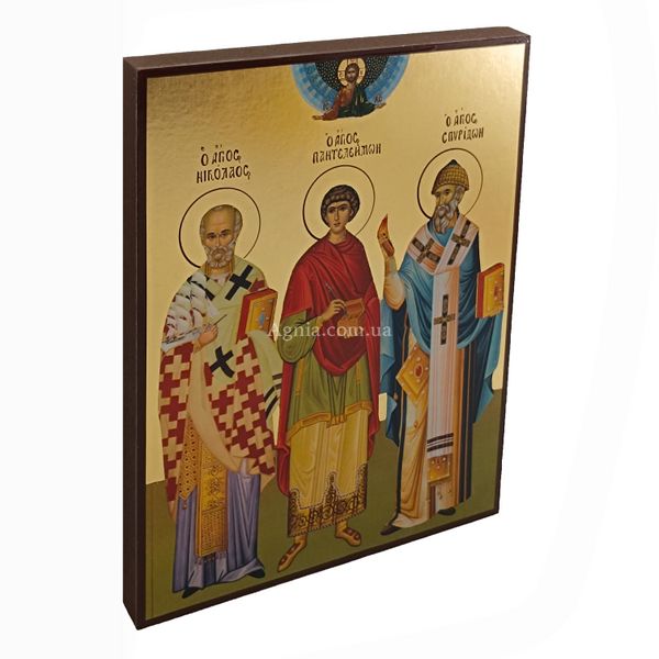 Ікона Святий Миколай, Пантелеймон та Спиридон 20 Х 26 см L 776 фото