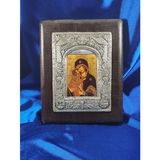 Ексклюзивна Володимирська ікона Божої Матері ручний розспис на холсті, срібло та позолота розмір 16 Х 20 см E 20 фото