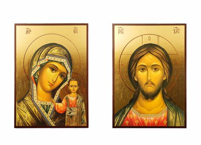 Икона венчальная пара Божья Матерь Казанская и Иисус Христос 2 иконы 14 Х 19 см L 429 фото