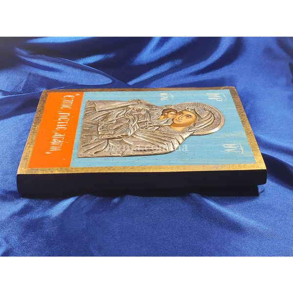 Ексклюзивна ікона на старовинній дошці Божа Матір Глікофілуса ручний розпис у сріблі та позолота розмір 17 Х 25 см E 23 фото