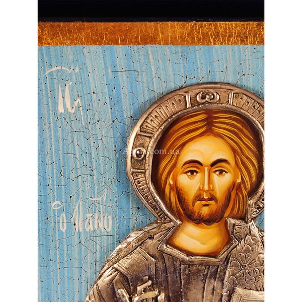 Эксклюзивная икона на старинной доске Спаситель Иисус Христос ручная в серебре и позолота размер 17,8 Х 24,8 см E 24 фото