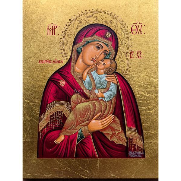 Писана грецька ікона Божої Матері Взграння Немовляти 15 x 19 см M 45 D фото