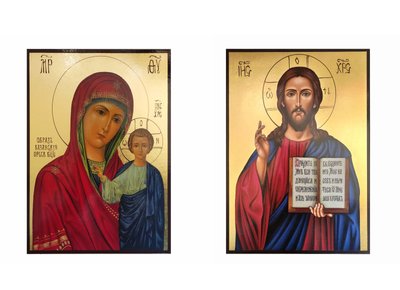 Икона венчальной пары Божья Матерь Казанская и Иисус Христос 20 Х 26 см L 557 фото
