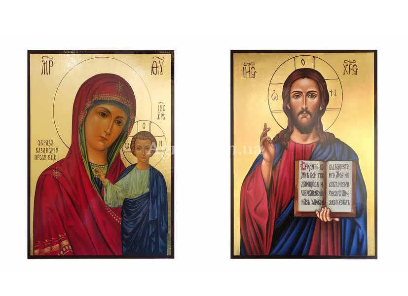 Ікона вінчальної пари Божа Матір Казанська та Ісус Христос 20 Х 26 см L 557 фото