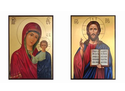 Икона венчальная пара Казанская Богородица и Иисус Христос 20 Х 26 см L 558 фото
