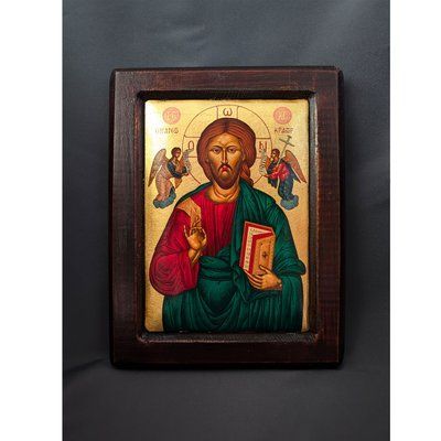 Писаная греческая икона Иисуса Христа Пантократора 18 &times; 23 см M 366 фото