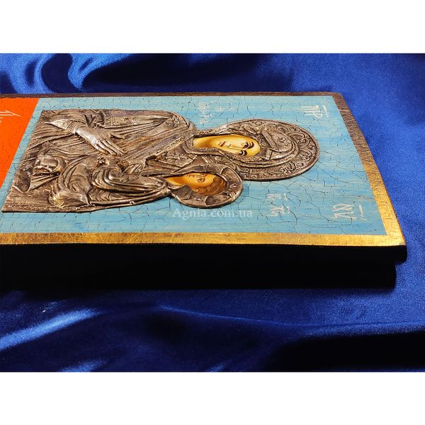 Эксклюзивная икона на старинной доске Божья Матерь Одигитрия ручная роспись в серебре и позолота размер 19,6 Х 30 см E 29 фото