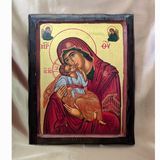 Писаная греческая икона Божией Матери Гликофилуса 23 &times; 29 см M 387 фото