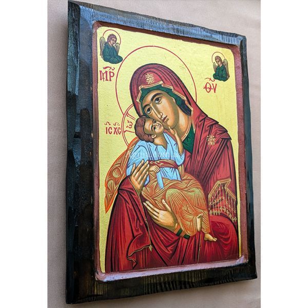 Писаная греческая икона Божией Матери Гликофилуса 23 &times; 29 см M 387 фото