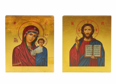 Икона венчальная пара Иисус Христос и Божья Матерь Казанская 15 Х 19 см m 53 фото