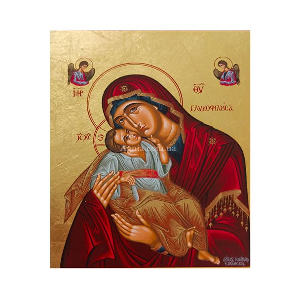 Икона Божьей Матери Гликофилуса писаная на холсте 15 Х 19 см m 22 фото