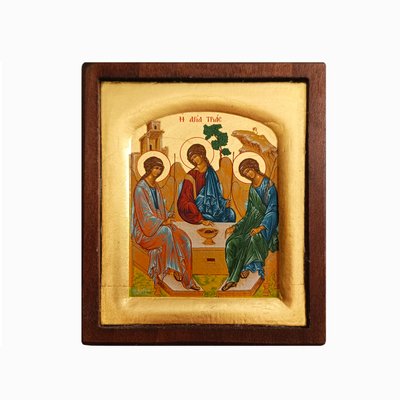 Писаная на холсте икона Святой Троицы 12 Х 14 см m 183 фото