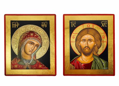 Ікона вінчальна пара Ісус Христос та Божа Матір писана на холсті 15 Х 19 см m 24 фото