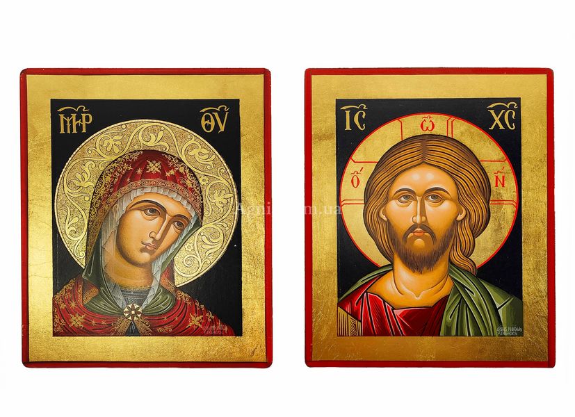 Икона венчальная пара Иисус Христос и Божия Матерь писаная на холсте 15 Х 19 см m 24 фото