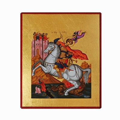 Икона Святого Георгия Победоносца писаная на холсте 15 Х 19 см m 26 фото