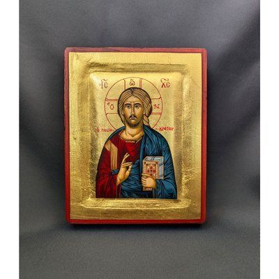 Писаная греческая икона Иисуса Христа  Пантократора 13 &times; 16 см M 277 B фото