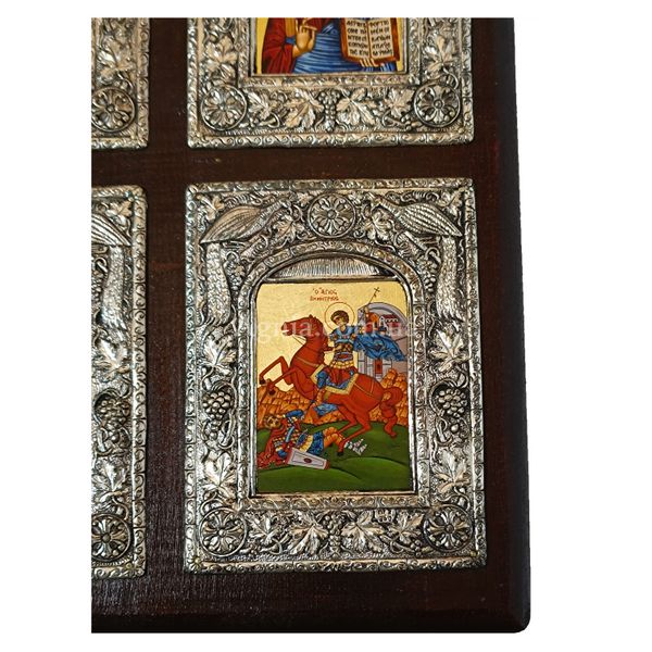 Дерев'яний домашній іконостас з 4 писаних ікон у сріблі 28 х 36,5 см E 57 фото